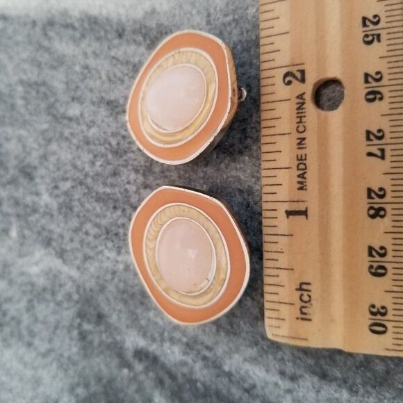 Vintage Orange Peach Clip On Earrings, Retro Funky Design, 80s Style, Estate - Picture 3 of 4